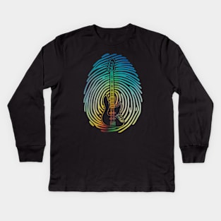 Fingerprint Bass Guitar Outline Colorful Theme Kids Long Sleeve T-Shirt